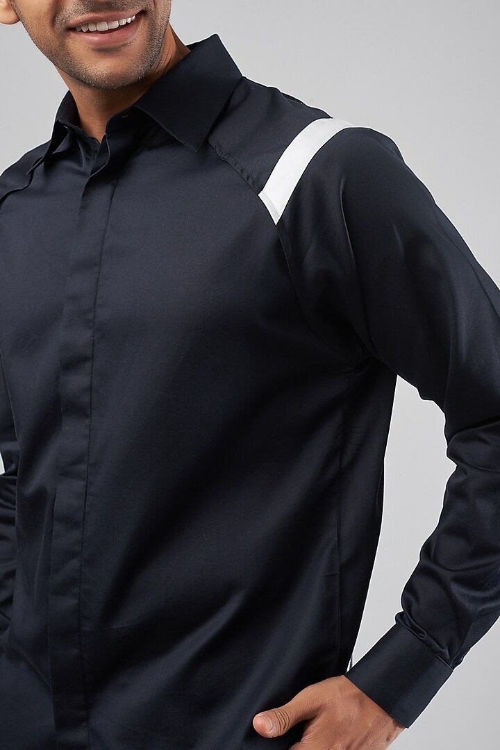 Dark Blue Cotton Blend Party Wear Shirt by ECHKE Men at Pernia's Pop Up Shop