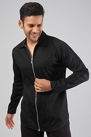 Black Cotton Blend Shirt by ECHKE Men