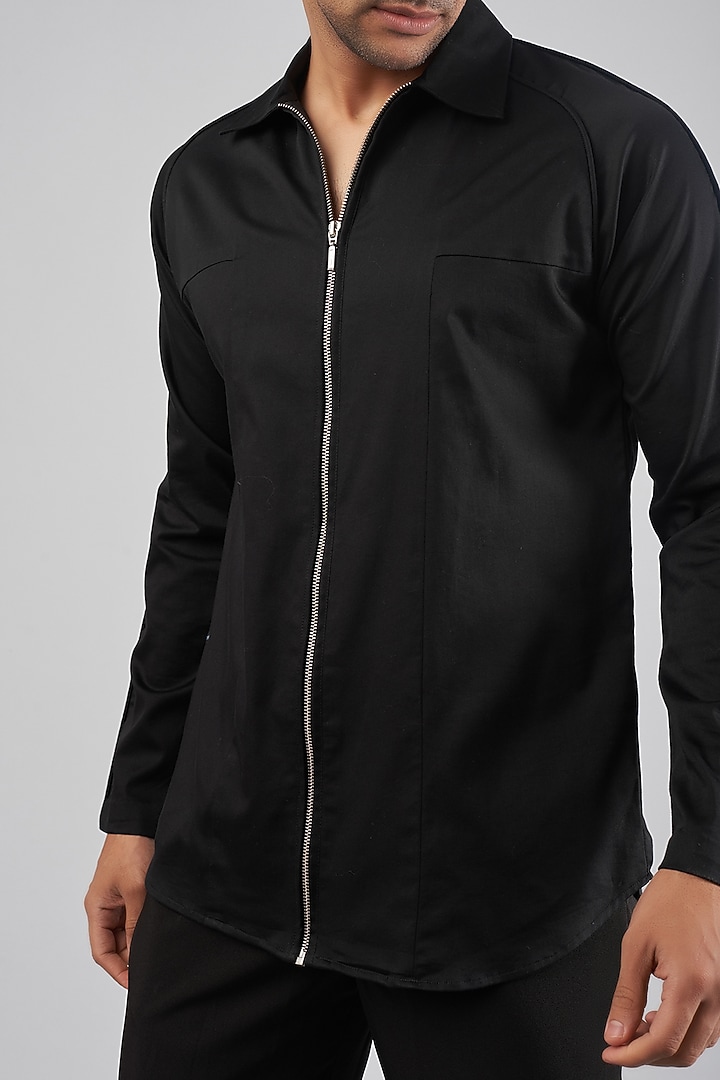 Black Cotton Blend Party Wear Shirt by ECHKE Men at Pernia's Pop Up Shop