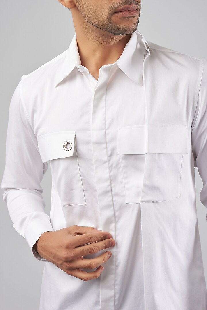 White Cotton Blend Party Wear Shirt by ECHKE Men at Pernia's Pop Up Shop