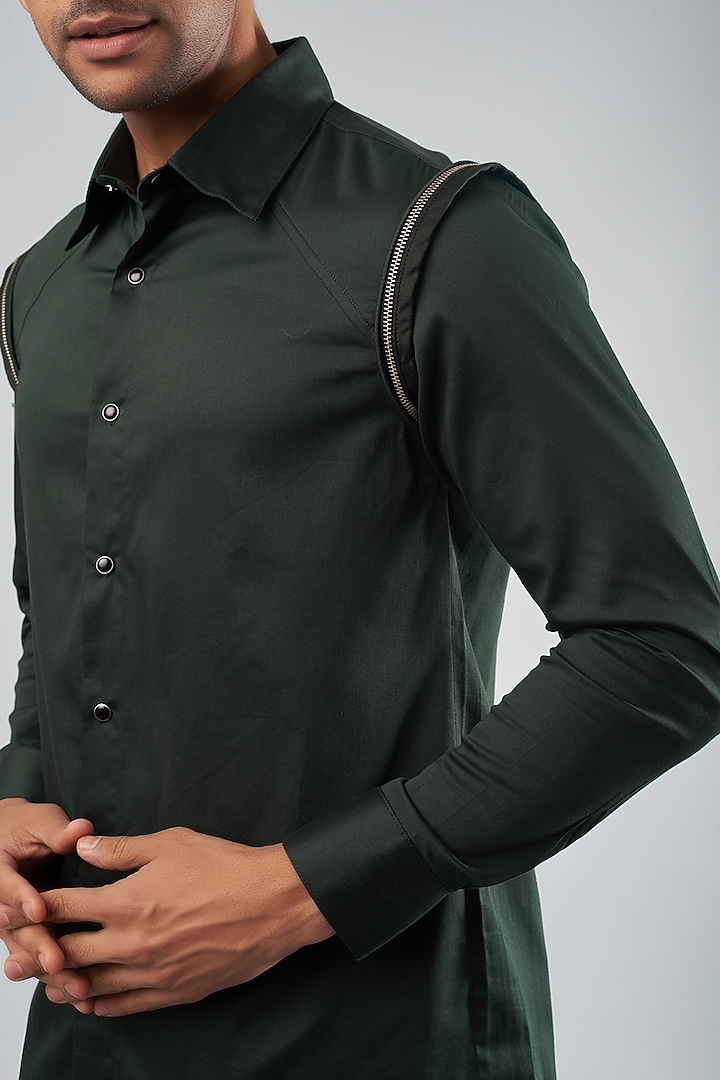 Dark Green Cotton Blend Party Wear Shirt by ECHKE Men at Pernia's Pop Up Shop