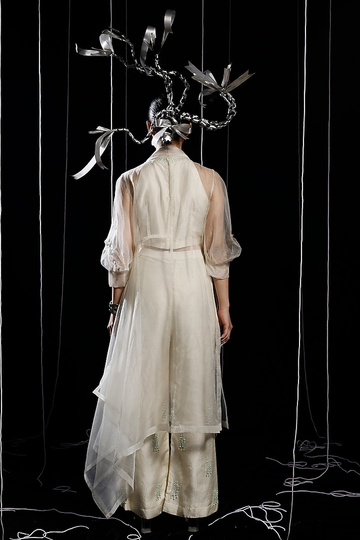 Ivory Mysore Silk & Organza Embroidered Jacket Set by eclat by Prerika at Pernia's Pop Up Shop