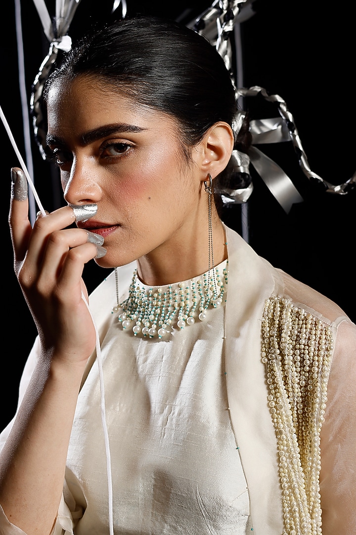 Ivory Mysore Silk & Organza Embroidered Jacket Set by eclat by Prerika at Pernia's Pop Up Shop