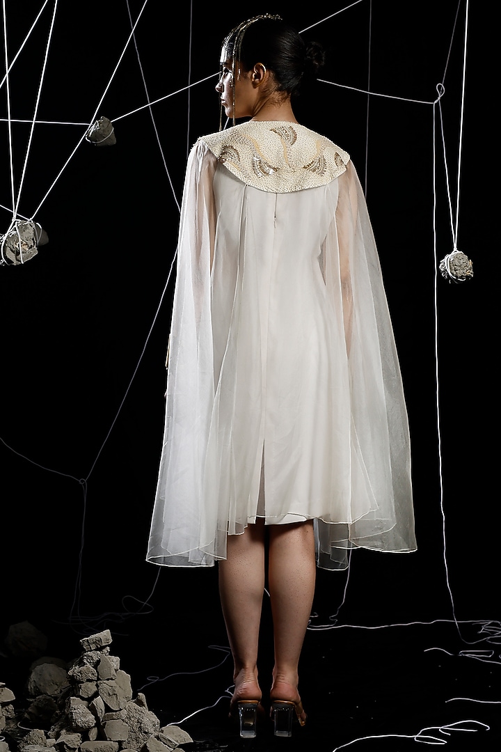 Ivory Organza Embroidered Jacket Vacation Dress by eclat by Prerika at Pernia's Pop Up Shop