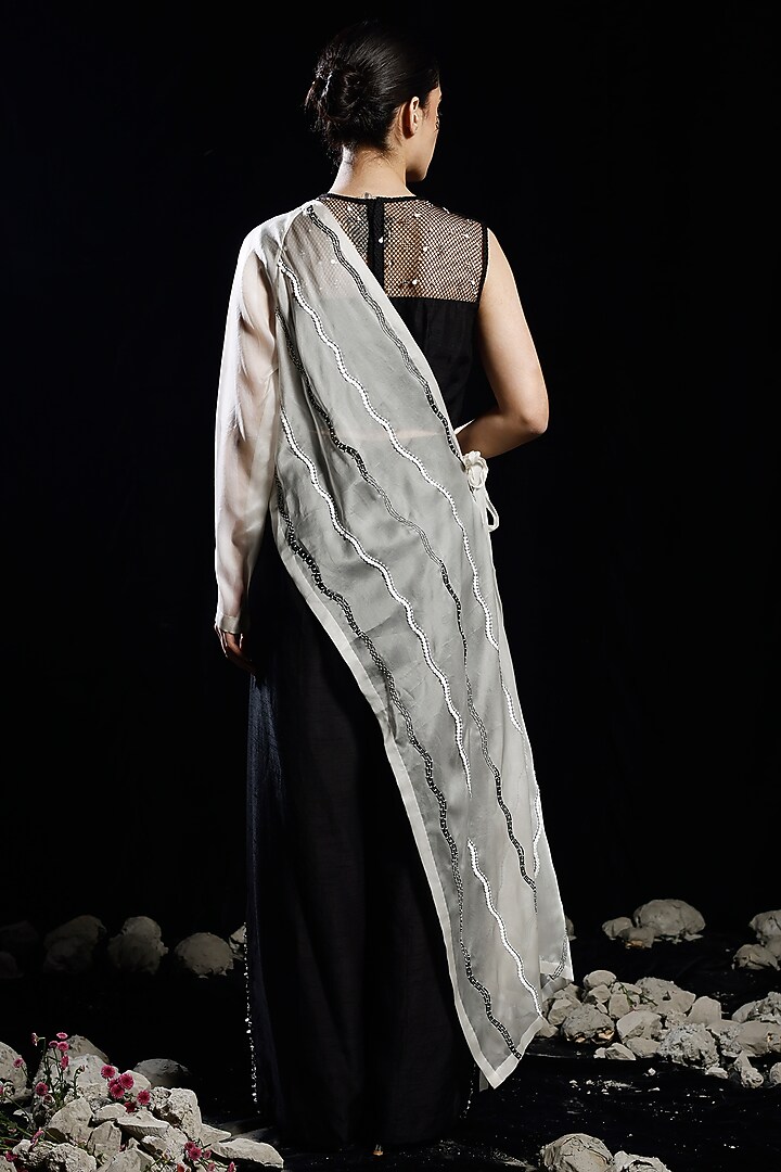 Black Organza & Mysore Silk Pant Set by eclat by Prerika at Pernia's Pop Up Shop