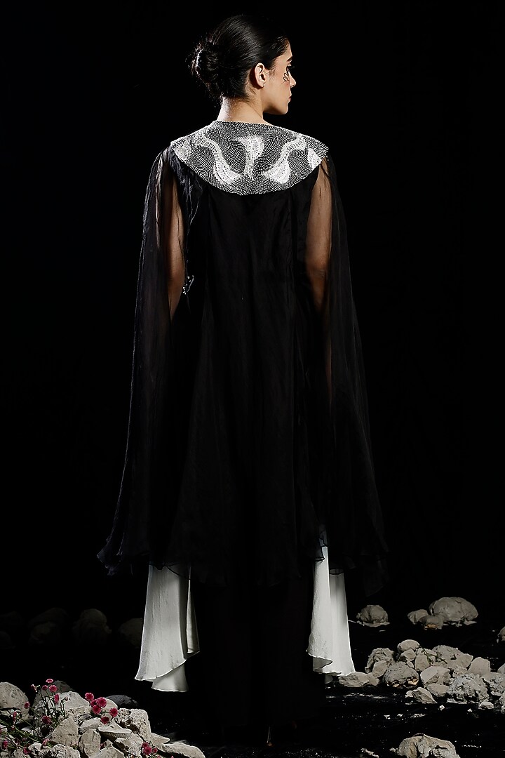 Black Ombre Organza & Mysore Silk Embroidered Cape Set by eclat by Prerika at Pernia's Pop Up Shop