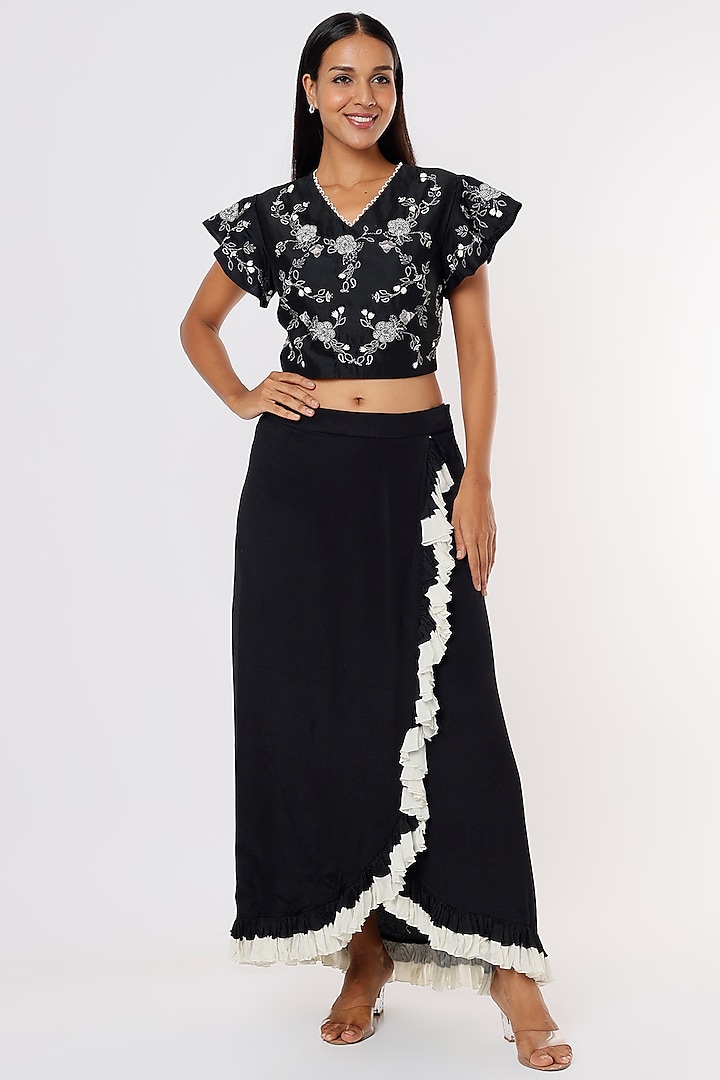 Black Silk Chiffon Skirt Set by eclat by Prerika