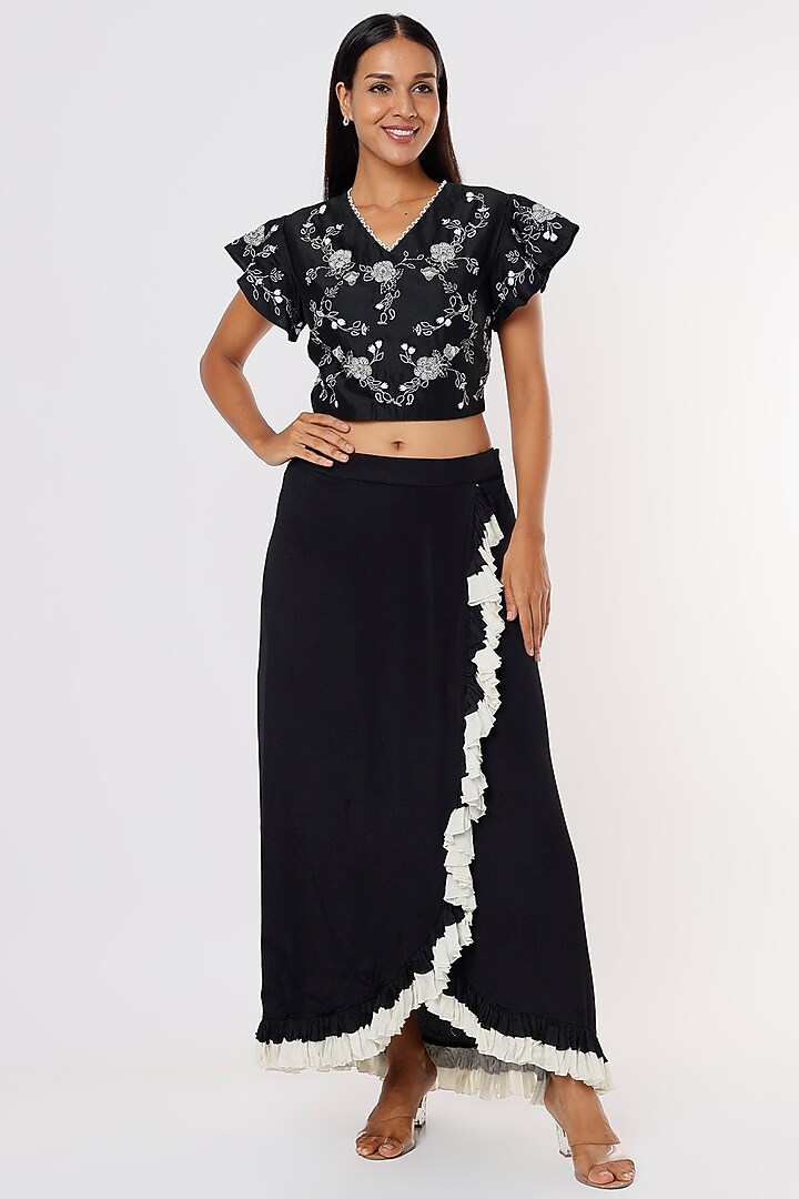 Black Silk Chiffon Skirt Set by eclat by Prerika at Pernia's Pop Up Shop