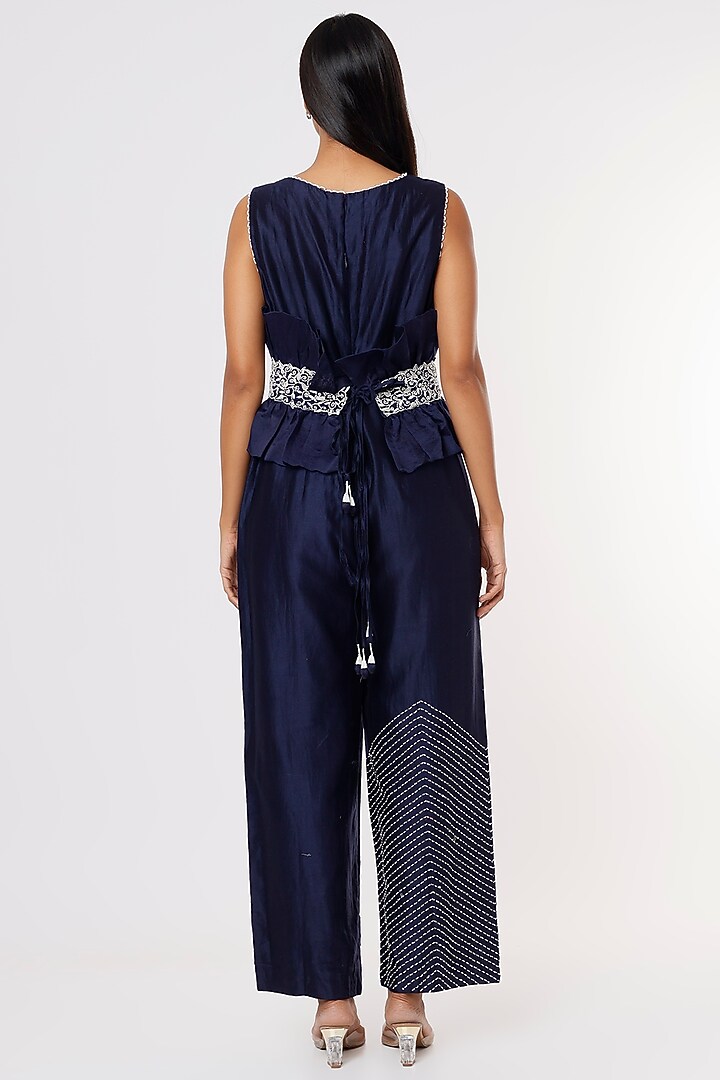 Midnight Blue Embroidered Jumpsuit by eclat by Prerika at Pernia's Pop Up Shop