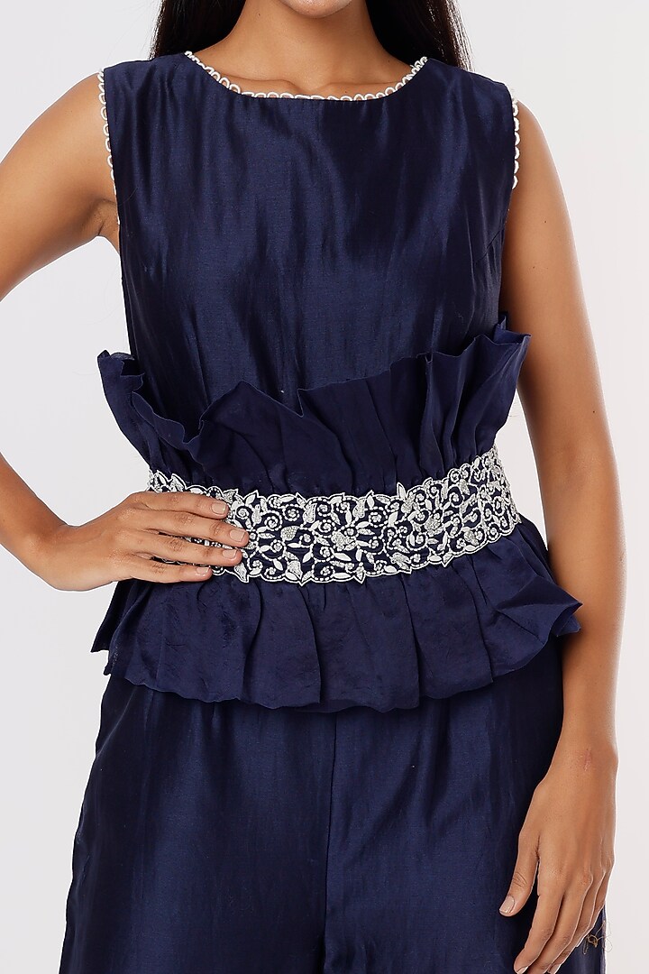Midnight Blue Embroidered Jumpsuit by eclat by Prerika at Pernia's Pop Up Shop