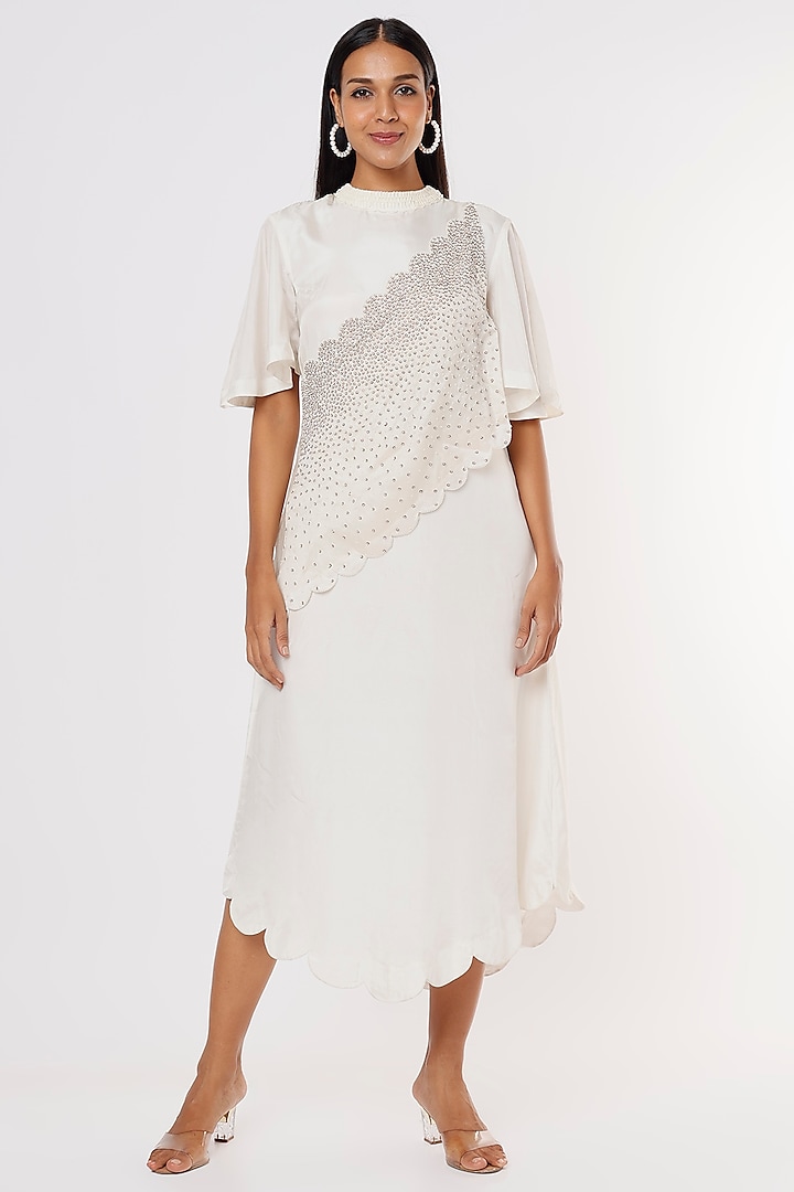 White Asymmetrical Jacket Dress by eclat by Prerika
