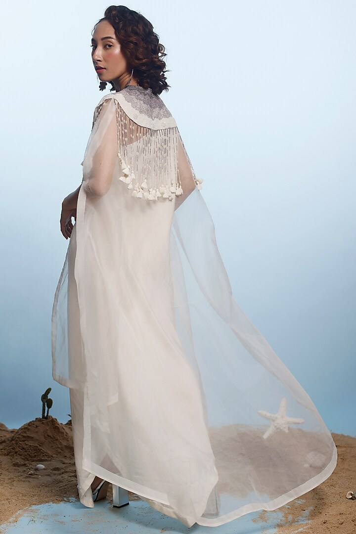 Ivory Satin Linen Jacket Vacation Dress by eclat by Prerika at Pernia's Pop Up Shop