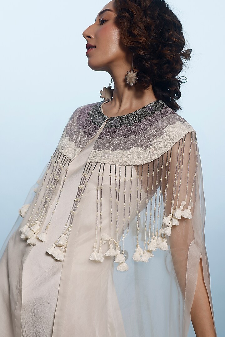 Ivory Satin Linen Jacket Vacation Dress by eclat by Prerika at Pernia's Pop Up Shop