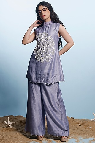 Lilac Mysore Silk Co-Ord Set by eclat by Prerika