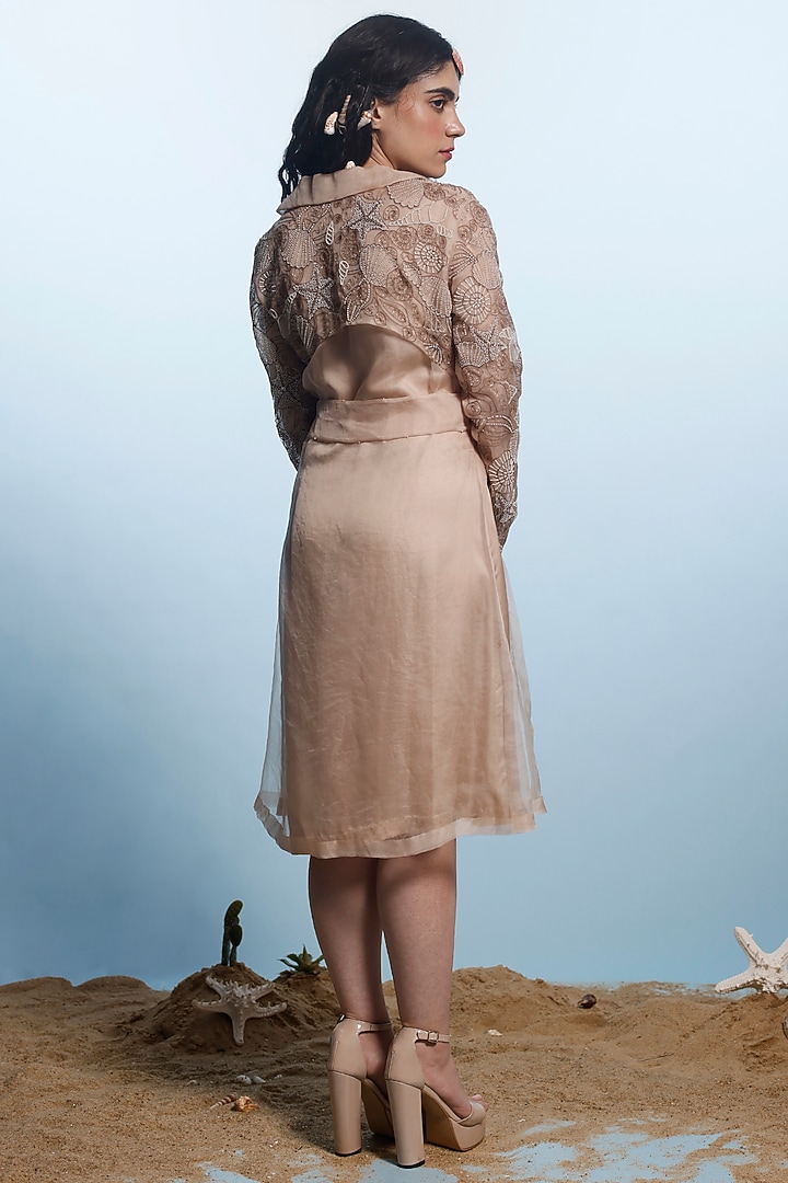 Beige Silk Satin & Organza Jacket Vacation Dress by eclat by Prerika at Pernia's Pop Up Shop