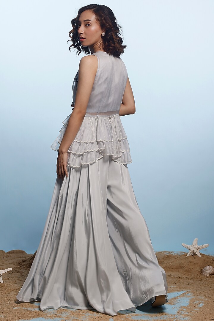 Ash Grey Crepe & Satin Organza Pant Set by eclat by Prerika at Pernia's Pop Up Shop
