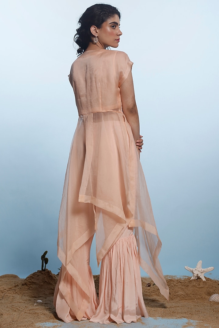 Peach Organza & Satin Organza Embroidered Jacket Set by eclat by Prerika at Pernia's Pop Up Shop