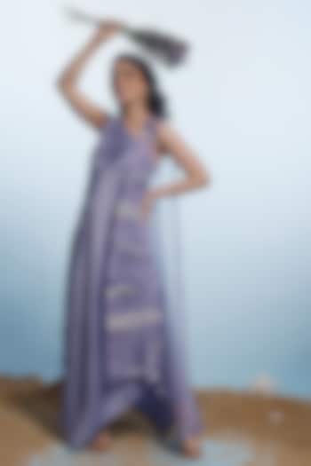 Lilac Modal Satin & Mysore Silk Dress With Cape by eclat by Prerika