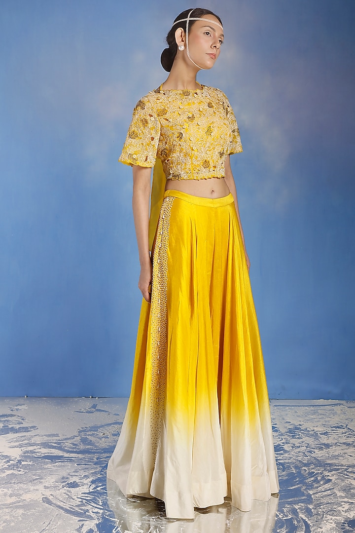Yellow Ombre Embroidered Gharara Set by eclat by Prerika