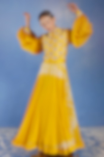 Yellow Dress With Embroidered Jacket by eclat by Prerika