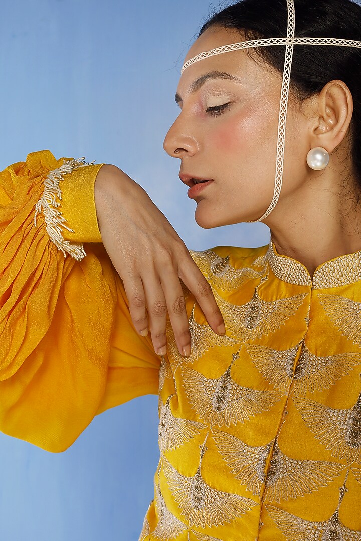 Yellow Vacation Dress With Embroidered Jacket by eclat by Prerika at Pernia's Pop Up Shop