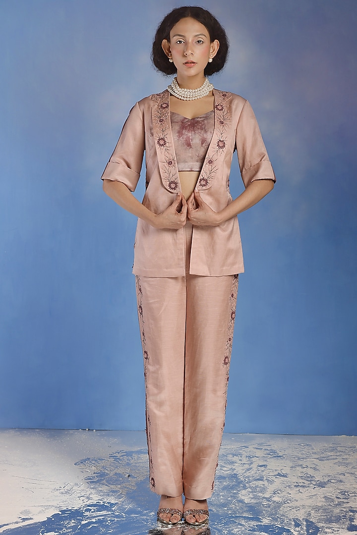 Pink Satin Linen Pant Set by eclat by Prerika
