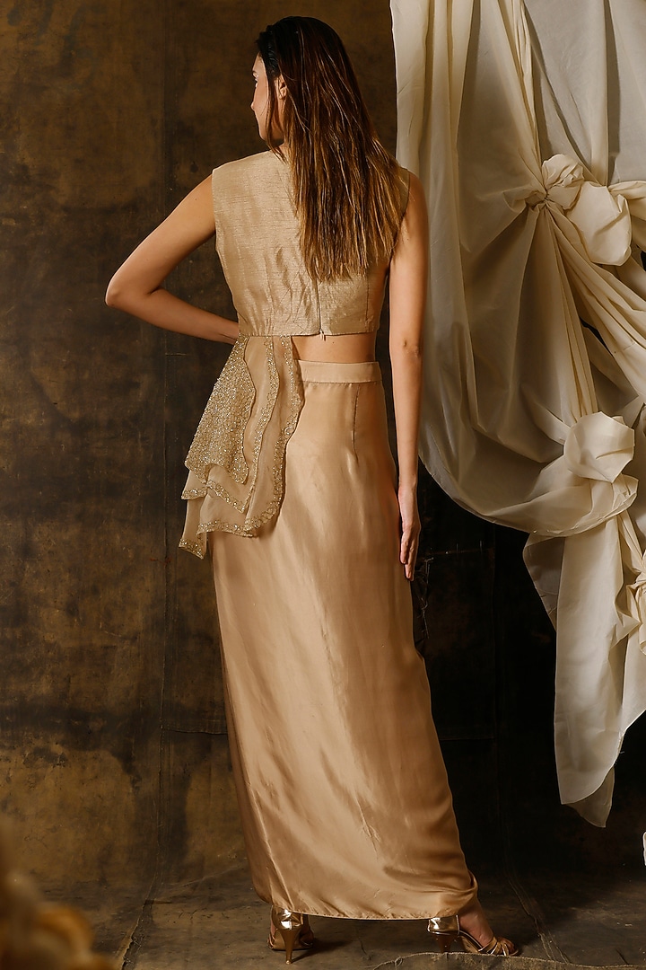Sand Embroidered Draped Skirt Set by eclat by Prerika at Pernia's Pop Up Shop