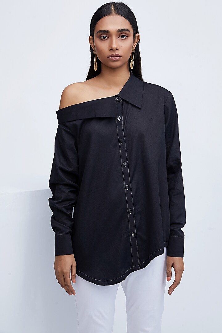 Black Shirt With Collared Off Shoulder by Echo Studio at Pernia's Pop Up Shop