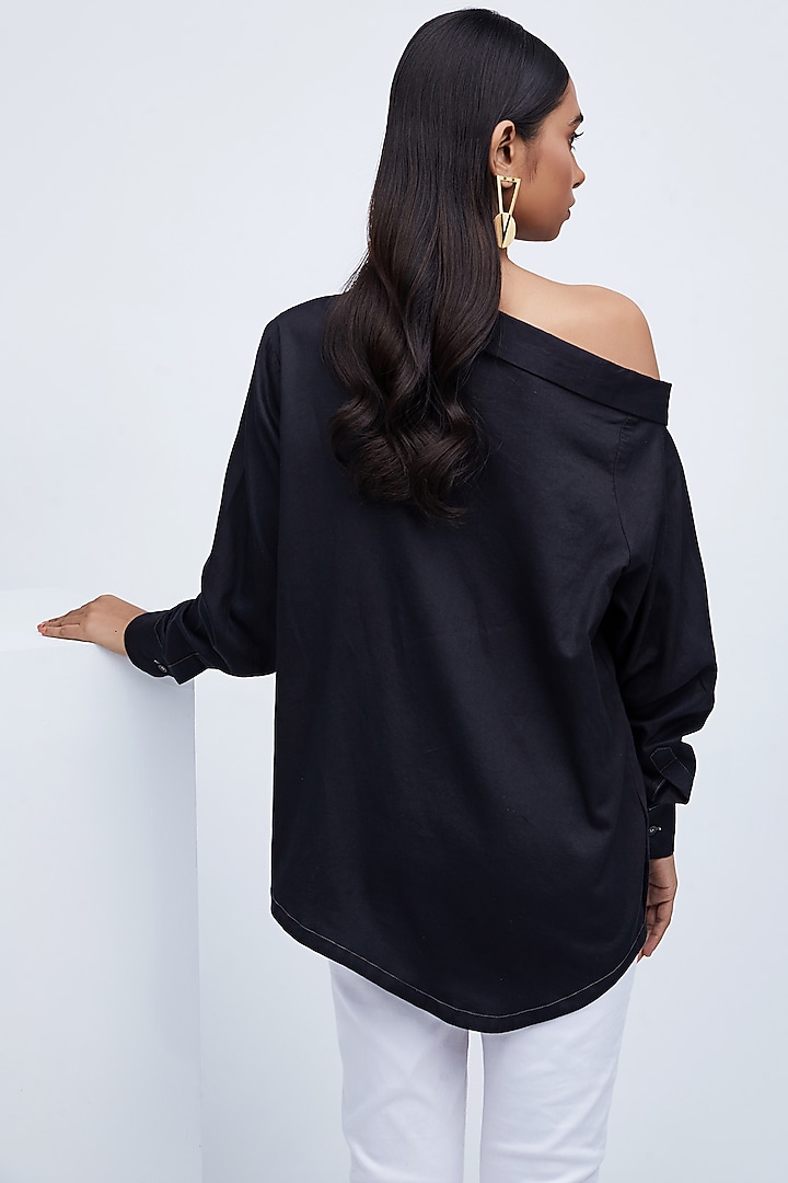 Black Shirt With Collared Off Shoulder by Echo Studio at Pernia's Pop Up Shop