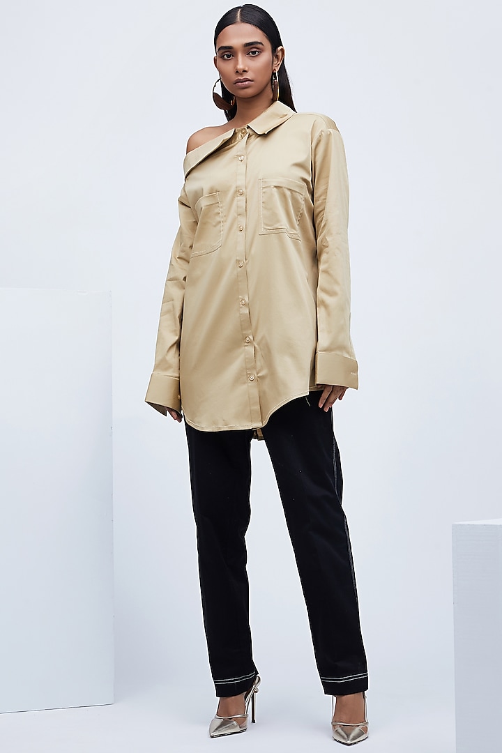 Beige Shirt With Collared Off Shoulder by Echo