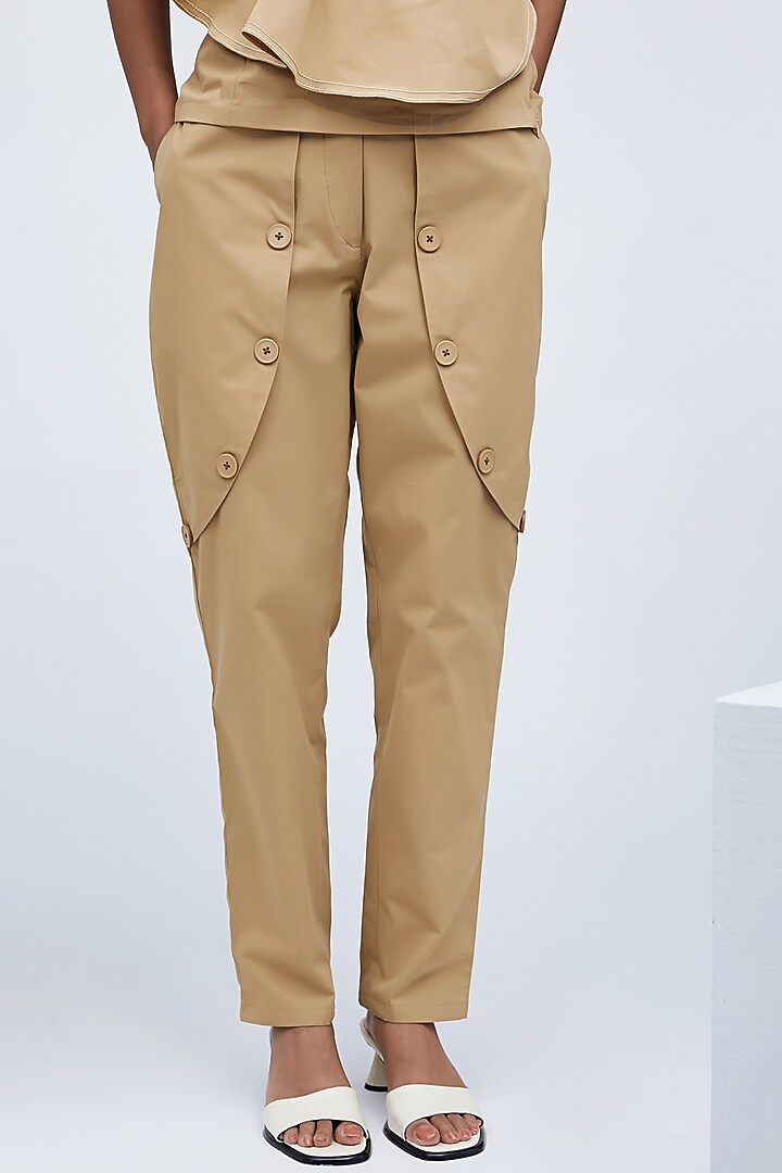 Beige Eched Pants With Pockets by Echo Studio at Pernia's Pop Up Shop