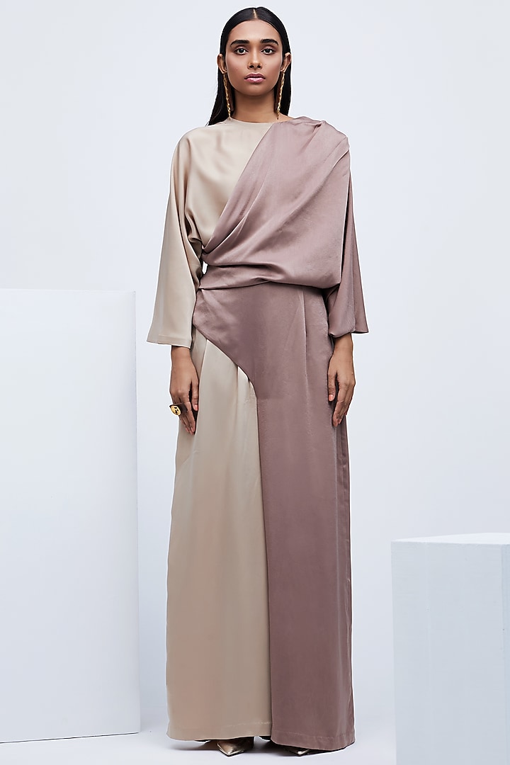 Brown Layered Jumpsuit With Pleats by Echo