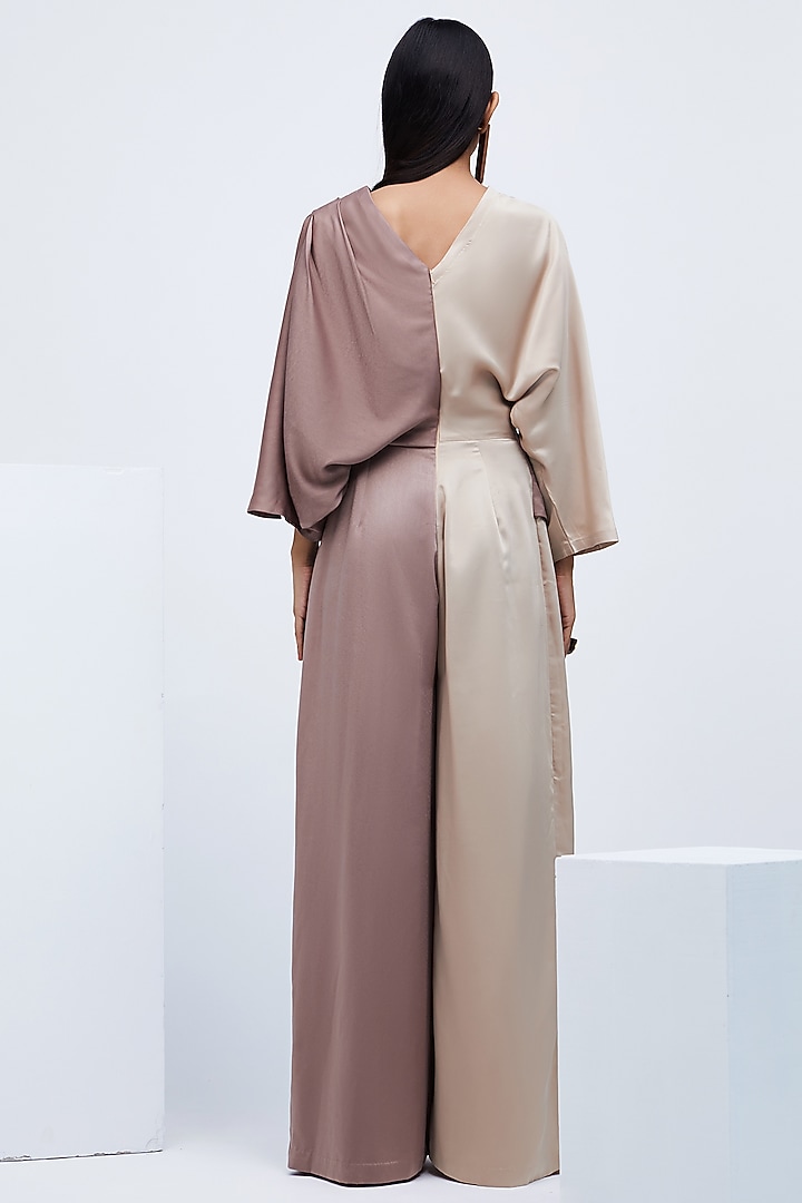 Brown Layered Jumpsuit With Pleats by Echo Studio at Pernia's Pop Up Shop