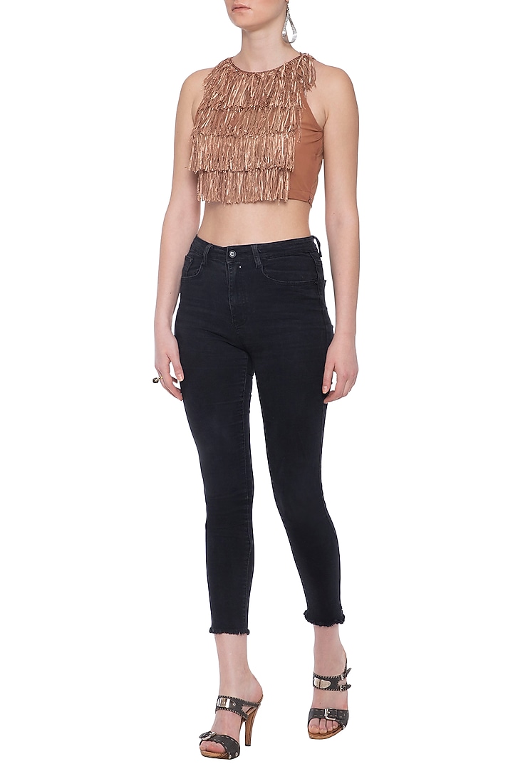 Brown embellished crop top available only at Pernia's Pop Up Shop.