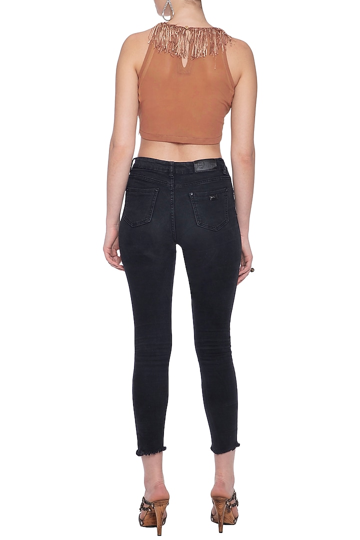 Brown embellished crop top available only at Pernia's Pop Up Shop.