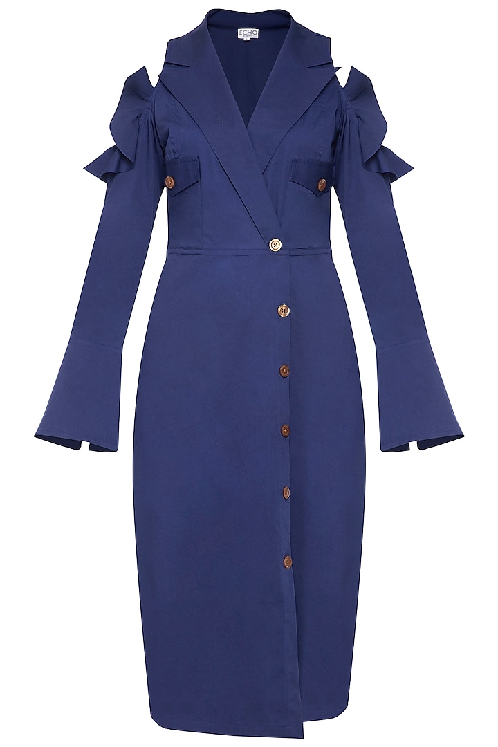 Navy blue front open trench dress available only at Pernia's Pop Up ...