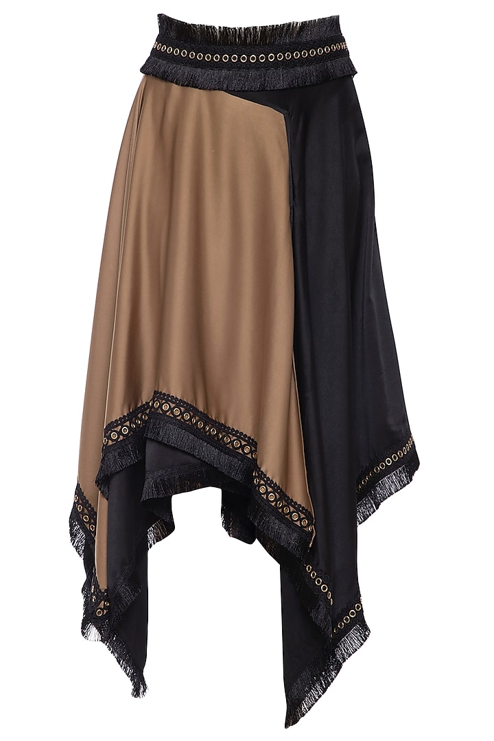 Brown and black asymmetrical carpet skirt by ECHO