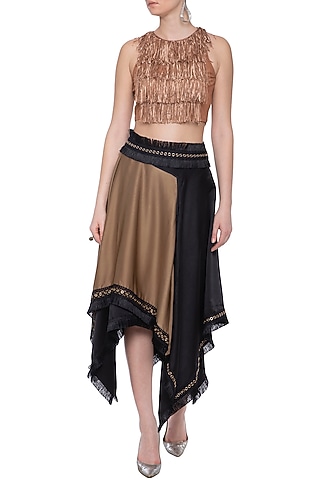 Brown and black asymmetrical carpet skirt by Echo Studio