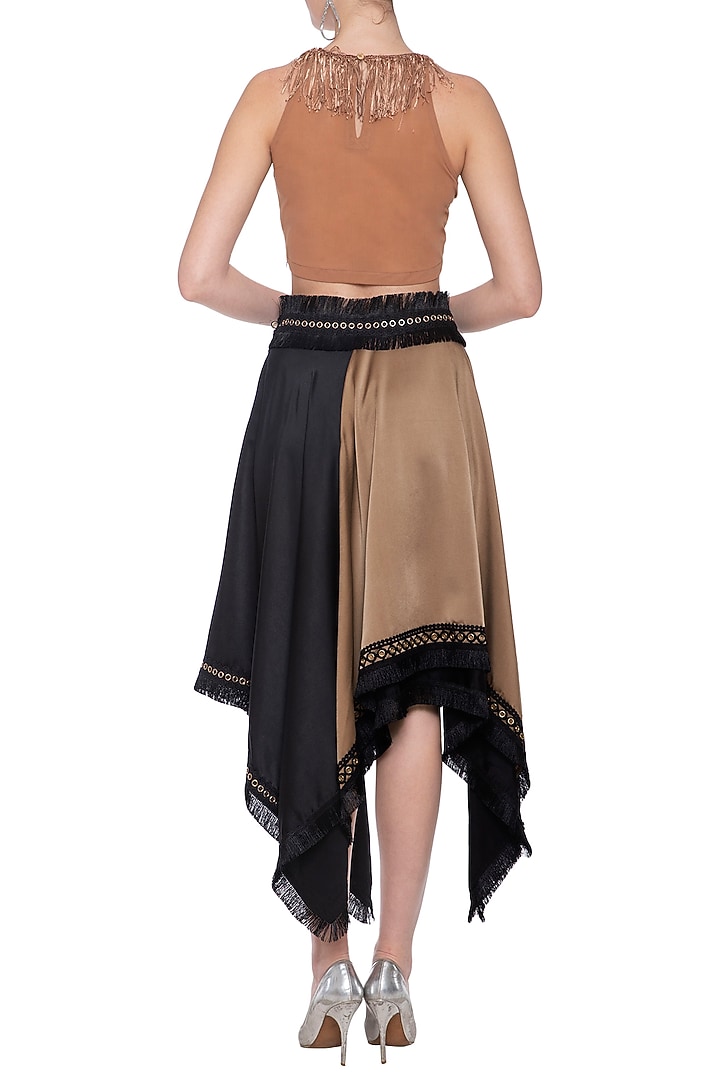 Brown and black asymmetrical carpet skirt available only at Pernia's Pop Up Shop.