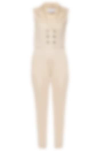 Beige double breasted jumpsuit available only at Pernia's Pop Up Shop.