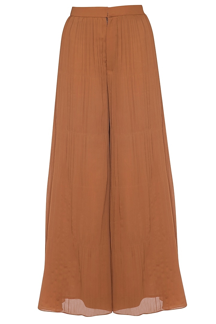 Brown pleated flared pants by ECHO