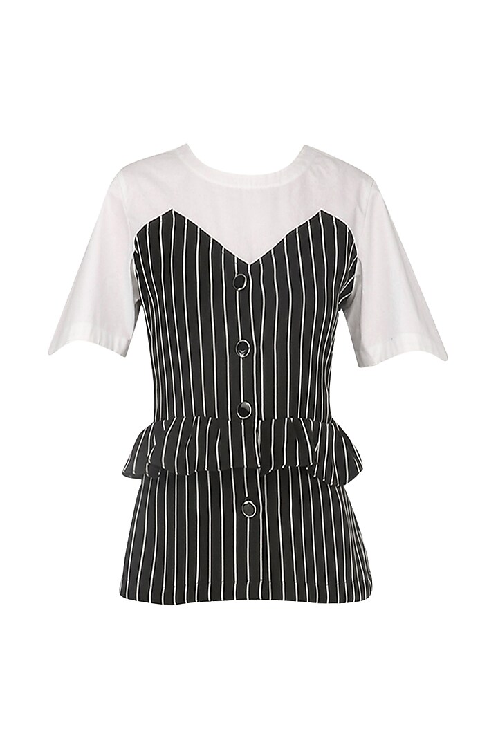 Black and White Striped Peplum Top by Echo