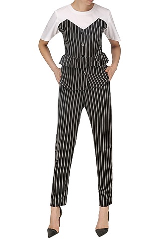 Black and White Striped Peplum Top by Echo Studio