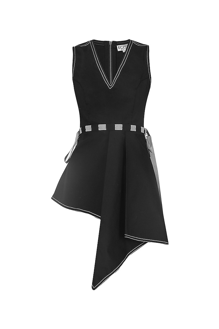 Black asymmetrical thread work top available only at Pernia's Pop Up Shop.