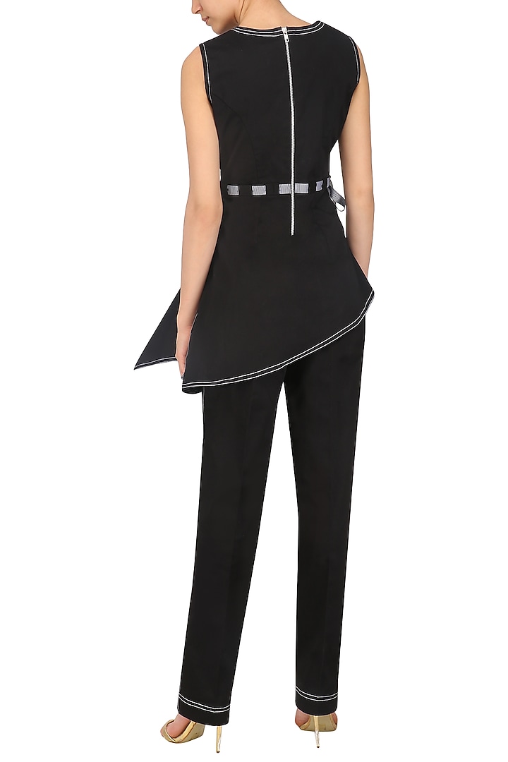 Black asymmetrical thread work top available only at Pernia's Pop Up Shop.