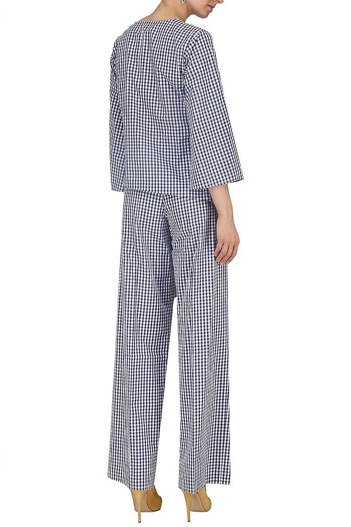 Blue and white gingham checked wrap top available only at Pernia's Pop Up Shop.