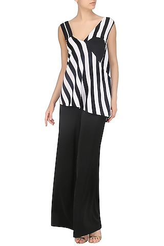 Black and White Striped Asymmetrical Top by Echo Studio