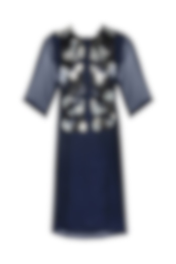 Navy Blue Sequins Embroidered Dress by Echo