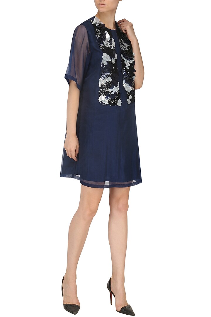 Navy blue sequins embroidered dress available only at Pernia's Pop Up Shop.