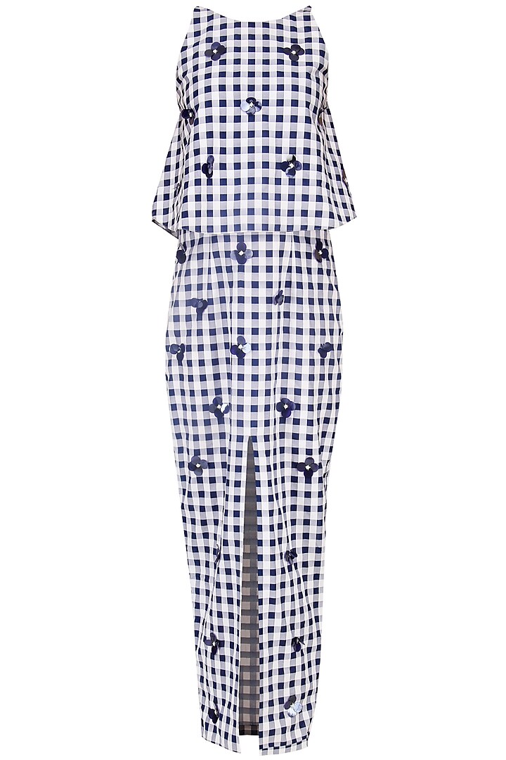 Blue and White Checked Maxi Dress by Echo